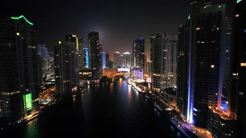Downtown Miami at Night by Aerial Drone Stock Footage
