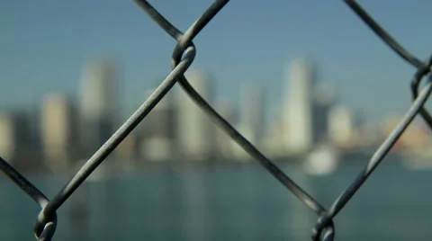 Downtown Miami rack focus through fence 库存影片 50271434