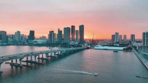 Downtown Miami Sunset - 4K Video stock 250345829