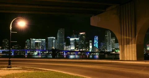 Downtown Miami under bridge Time-lapse, 18fps Stock Footage 238885656