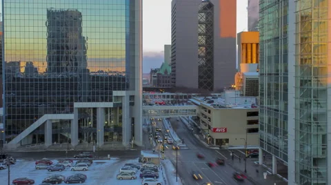 Downtown Minneapolis Intersection, Traffic, and Sunset 4K Timelapse Stock Footage 63107297