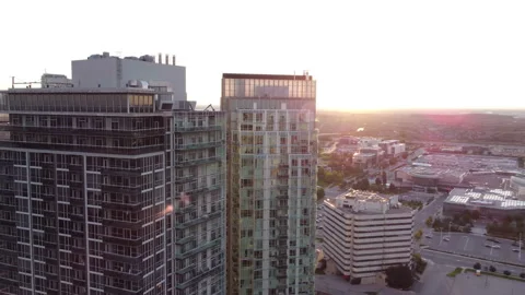 Downtown Mississauga Aerial Circling Shot Condominium Buildings Stock Footage