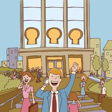 Downtown mobile device people Stock Illustration