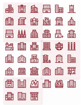 Downtown Modern Vector Collection with 45 Bold Line 64x64 Pixel Optimized Ico Stock Illustration