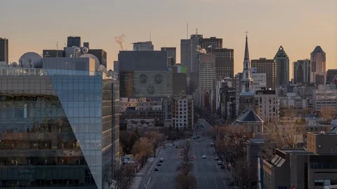 Downtown Montreal Sunset Timelapse from Jacques Cartier Bridge Stock Footage
