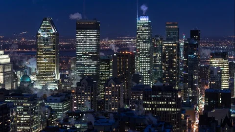 Downtown Montreal Winter Night Timelapse Stock Footage