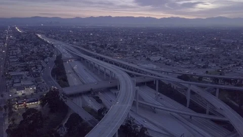 Downtown Mountain Freeway Sunrise Stock Footage 127535136