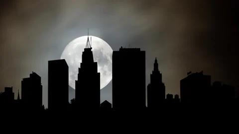 Downtown Newark, New Jersey. Time Lapse by Night with Full Moon, USA Stock Footage 285068713
