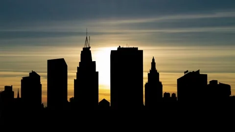 Downtown Newark in Silhouette, Time Lapse at Sunset with Colorful Clouds, N.. Stock Footage 285068646