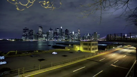 Downtown NYC skyline time lapse Stock Footage