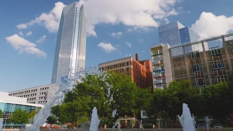 Downtown OKC Fountain Slow Motion Stock Footage 151210053