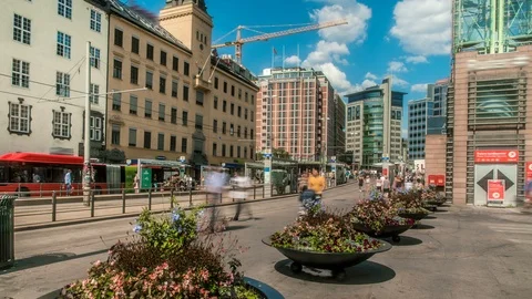 Downtown Olso Time Lapse Stock Footage 94514034