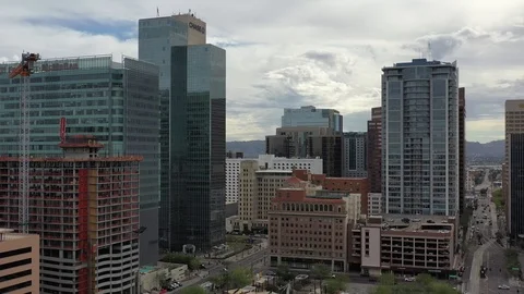 Downtown Phoenix Aerial Pull Back Stock Footage 124500260