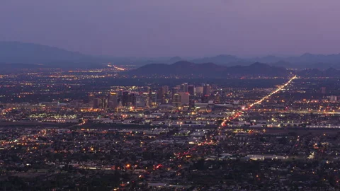 Downtown Phoenix Night to Day Wide Establishing Shot Timelapse Stock-Footage 318312346