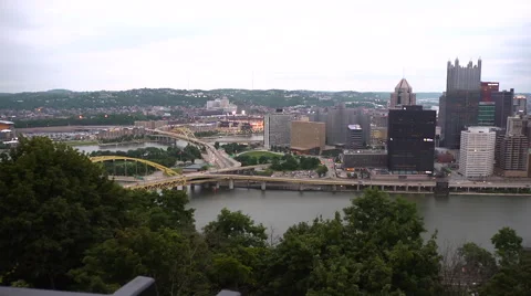 Downtown Pittsburgh by the river Stock Footage 55682623