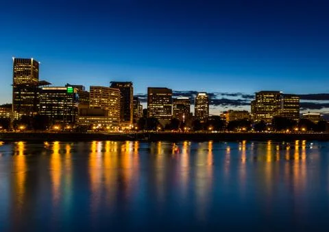 Downtown Portland, OR at night Stock Photos