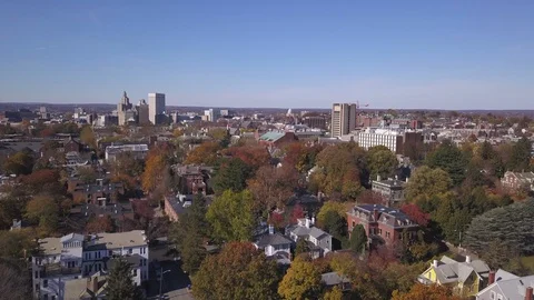 Downtown Providence Rhode Island in Fall by Drone 4K Stock Footage 119276985