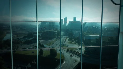 Downtown Reflection in Skyscraper Windows, Aerial View Video stock 114313415