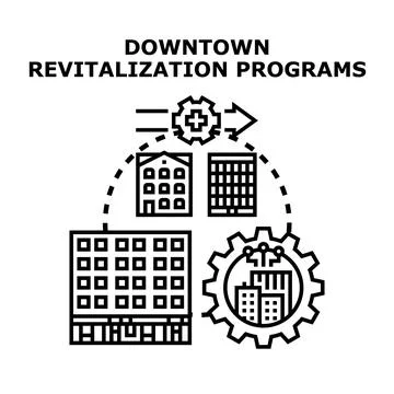 Downtown revitalization programs creating urban development growth Stock Illustration