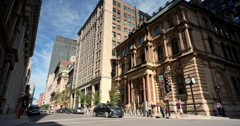 Downtown roads and classical architecture in Old Town Montreal Quebec Canada 스톡 동영상 225812372