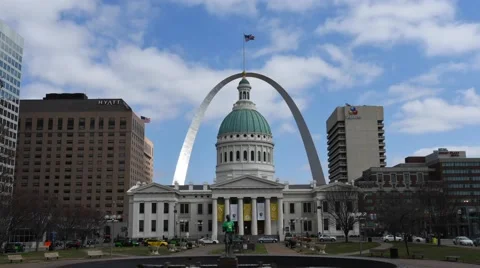 Downtown Saint Louis with Courthouse and Arch Stock Footage 48075820