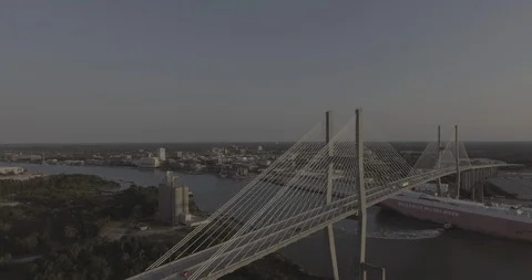 Downtown Savannah Drop with Bridge Stock Footage 90065566