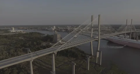 Downtown Savannah Push with Bridge 库存影片 90066916