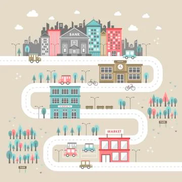 Downtown scenery in flat design Stock Illustration