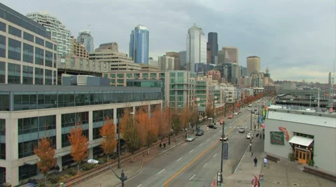 Downtown Seattle Alaskan Way Stock Footage