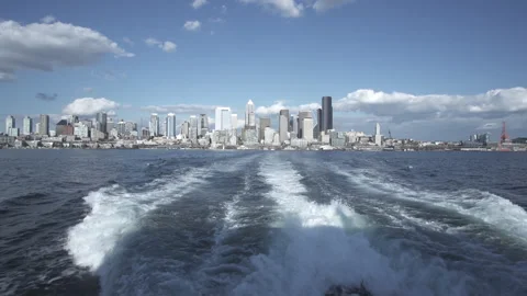 Downtown Seattle From The Back Of A Ferry Stock Footage 302863040