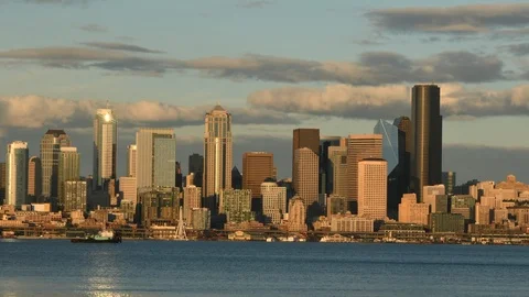 Downtown Seattle at dusk, winter, time lapse Video stock 87308510