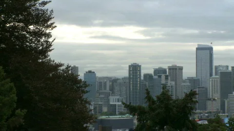 Downtown Seattle morning - pan Stock Footage