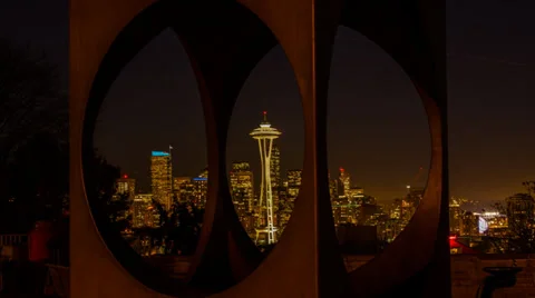 Downtown Seattle Night Lapse Stock Footage 36595401