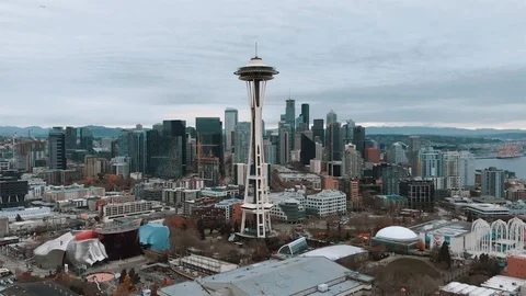 Downtown Seattle Overcast Sky Stock Footage 120713253