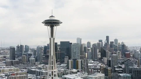 Downtown Seattle Space Needle and City Center Skyscrapers Skyline Cityscape Vídeo Stock 120943871