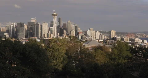 Downtown Seattle at sunset Stock Footage 165247883