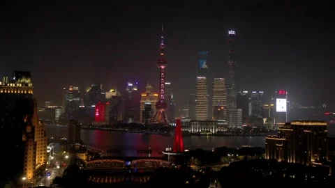 Downtown Shanghai Night hyperlapse Vídeo Stock 141685036