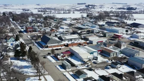 Downtown Small Town in Winter Drone Aerial View Neola Iowa USA Stock Footage 148733933