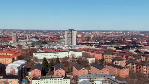 Downtown Södermalm in Stockholm during winter. Aerial dolly left. Video stock 247552014
