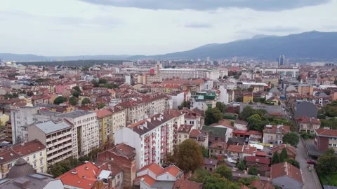 Downtown Sofia Bulgaria. Drone Shot of Buildings and Streets in City Center Stockbeeldmateriaal 286428286