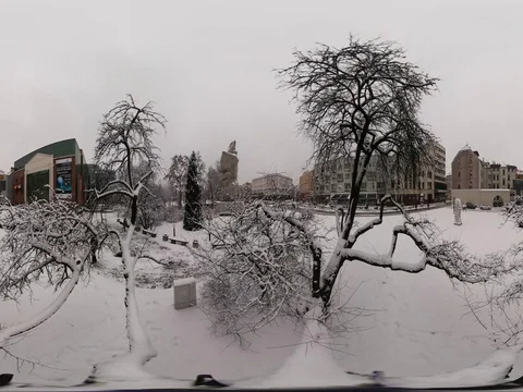Downtown Square in Winter 360Vr Video Snowy Trees Park People Silhouettes Are Stock Footage 72357960