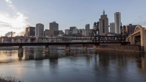 Downtown St Paul Riverside Reflections 4K Timelapse Video stock 73461042