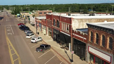 Downtown Stores and Shops, Drone Aerial View, Perry, Oklahoma, USA Stock Footage 159249563