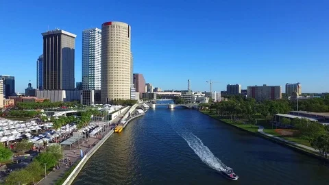 Downtown Tampa Hillsborough River Stock Footage