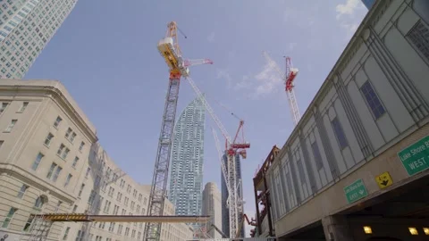Downtown Toronto Construction Site with Tower Cranes and Skyscrapers Stock Footage 327229926