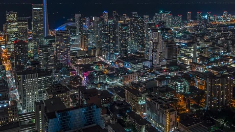 Downtown Toronto time lapse high view of tall buildings at night 01 Stock Footage 116526468