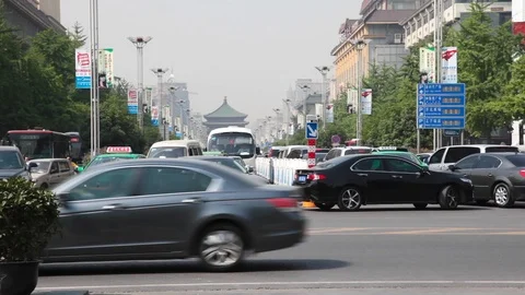 Downtown traffic in Xian Stock Footage 87597032