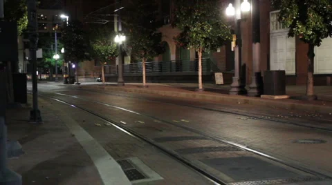 Downtown Train at Night Stock Footage 919662