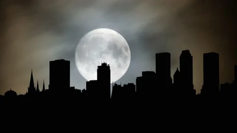 Downtown Tulsa by Night, Time Lapse with Full Moon, Oklahoma, USA Stock Footage 201365852