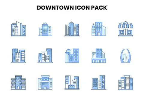 Downtown Two Colour Bundle Icons Pack Ilustración de archivo